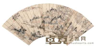 钱松嵒 壬午（1942年）作 拟一峰老人笔意 扇面 18×48.2cm